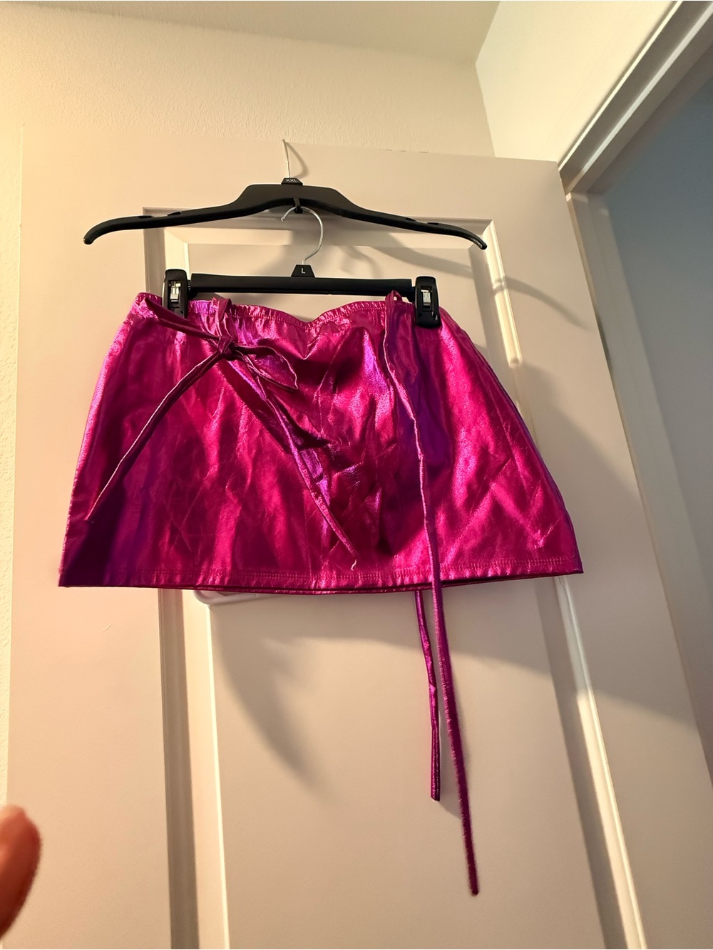 Fuchsia Satin Mini Skirt with Tie Waist